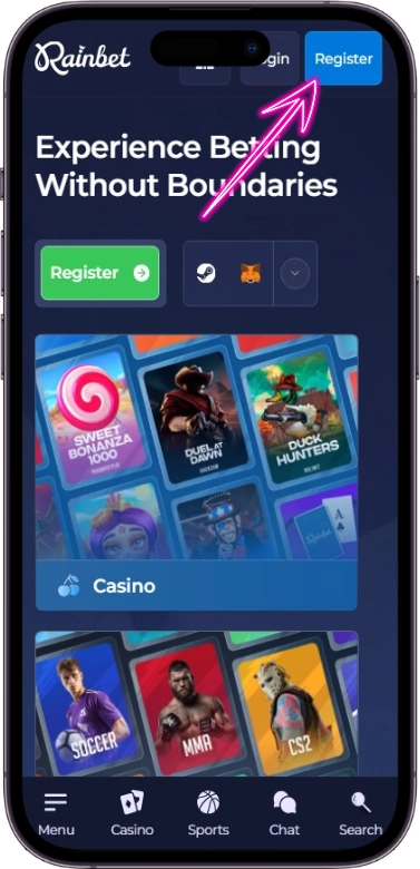 Rainbet registreringsknap