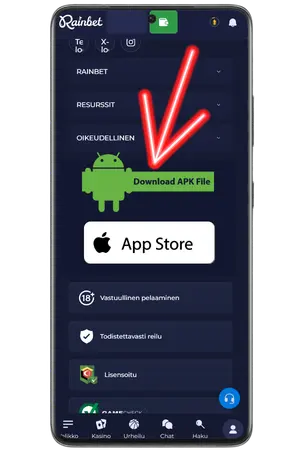Lataa RainBet App napsauttamalla painiketta ladataksesi apk-tiedoston