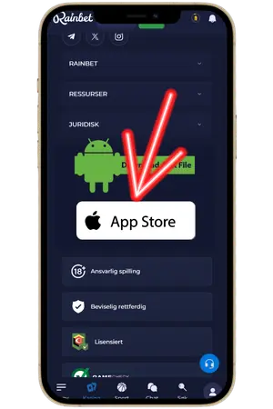For å fortsette nedlastingen av RainBet App, klikk på App Store-knappen