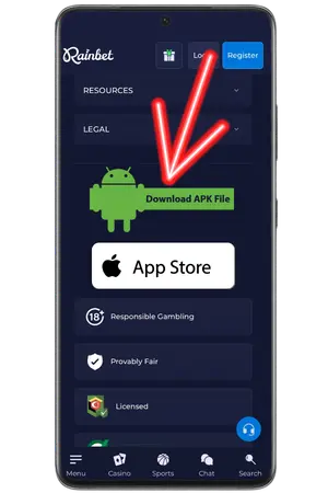 För att ladda ner RainBet App klicka på knappen för att ladda ner apk-filen