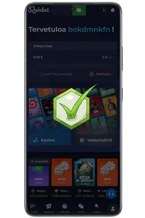 Valmis, olet asentanut RainBet App Androidille.